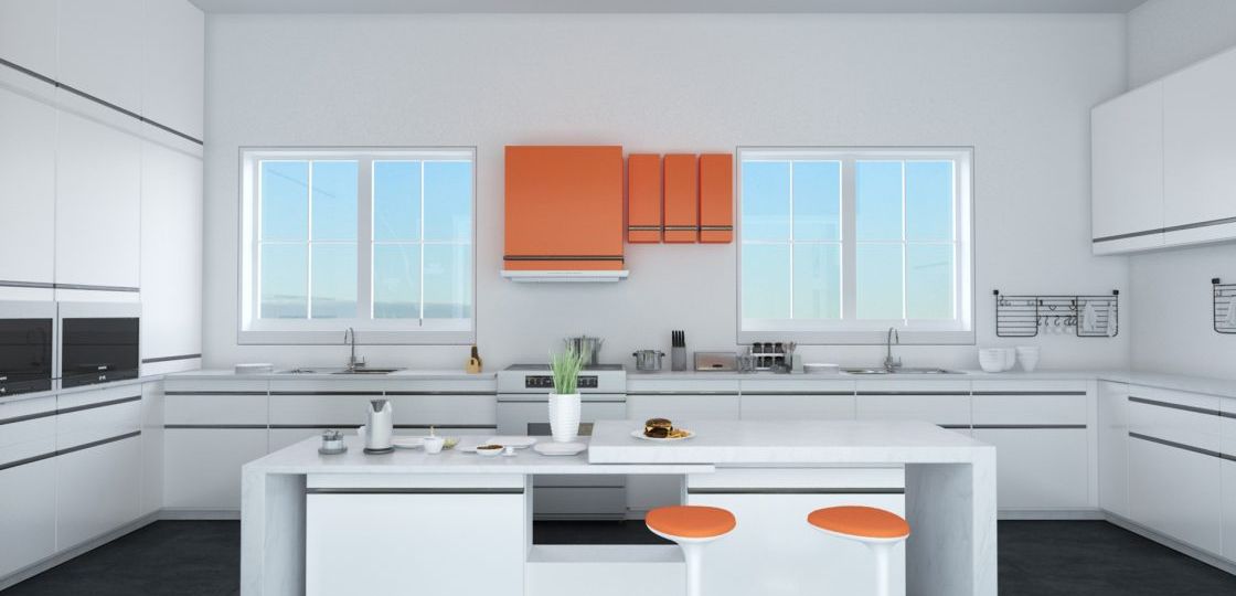 3D-Architectural-Visualization-by-Chronos-Studeos-Victoria-Island-Kitchen-Orange-and-white-interior-design-kitchen-scheme