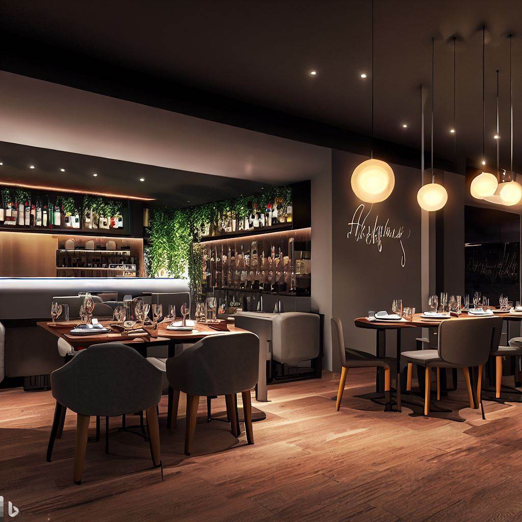 Beautiful AI generated restaurant design. Generative AI in architecture and interior design.